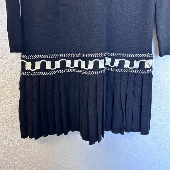 Otto Marzo 100% Wool Mini Pleated Drop Waist Long Sleeve Dress Size US 8 Black - Picture 5 of 14